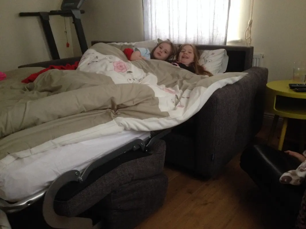 The girls on the first sleepover on our beautiful new fama bolero sofa bed