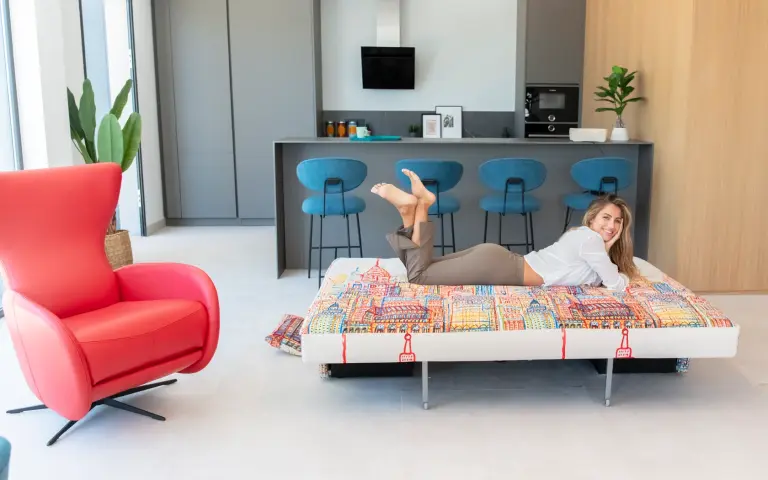 Indy sofa bed with Mariscal pattern