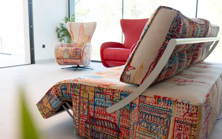 Indy sofa bed with Mariscal pattern